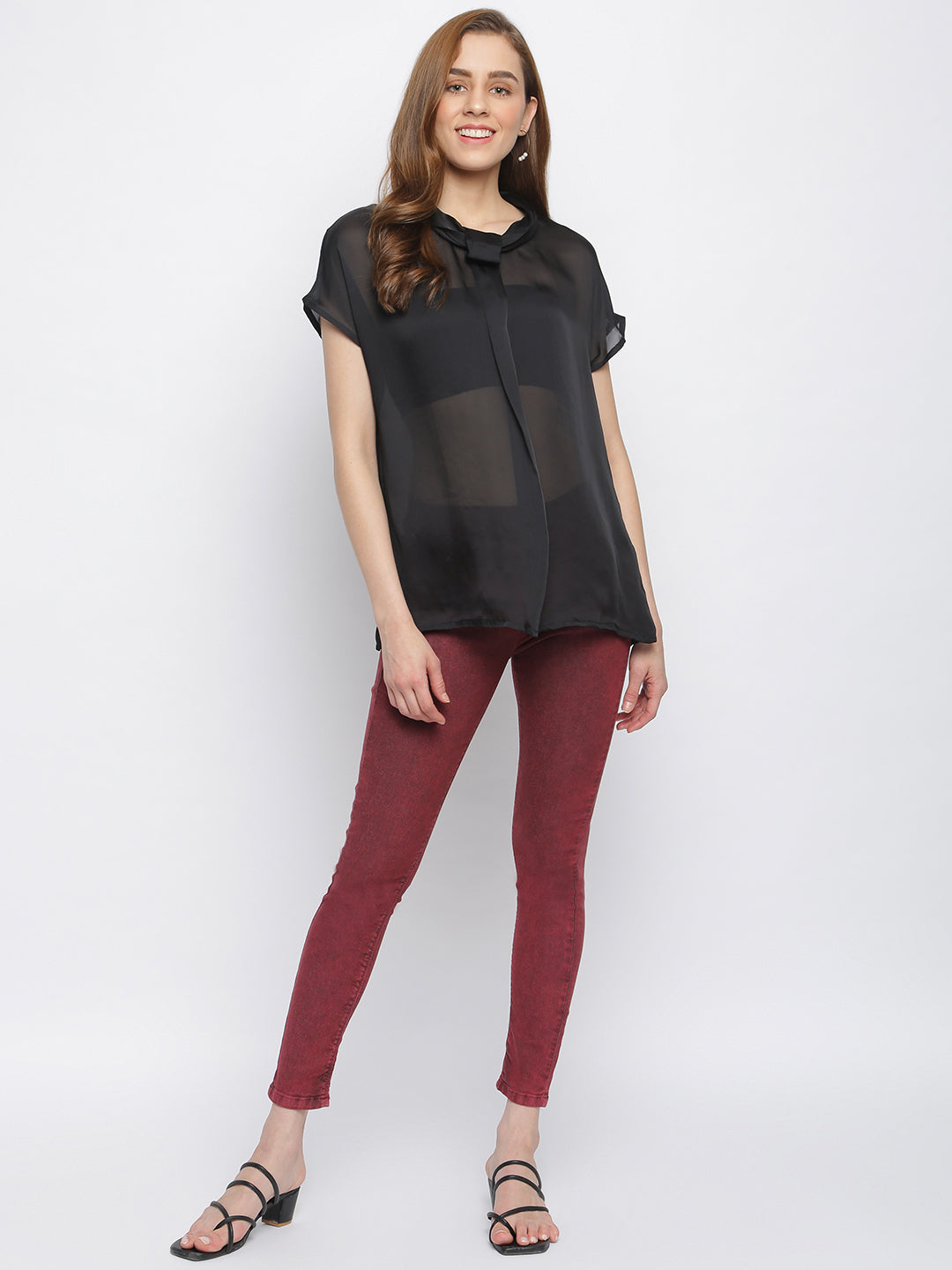 Women Maroon Denim Jegging