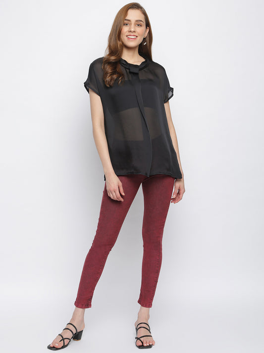 Women Maroon Denim Jegging