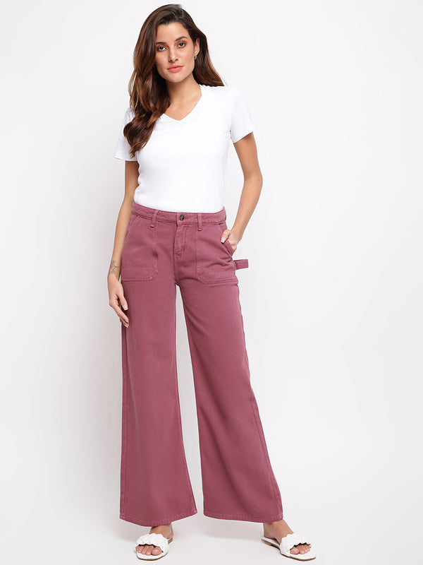 Women Light Plum Flared Jeans