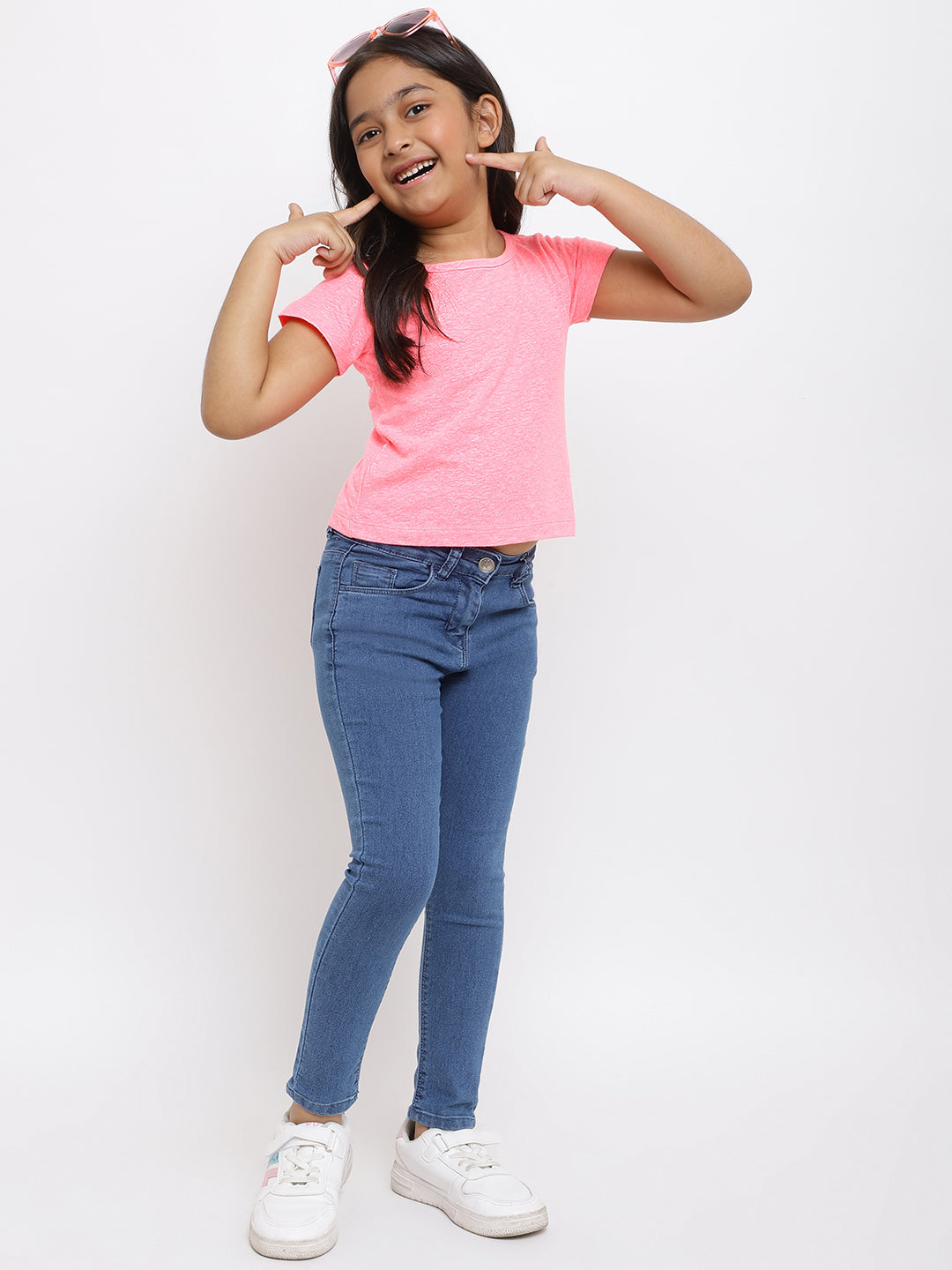 Girls Neon Pink Cotton T-shirt