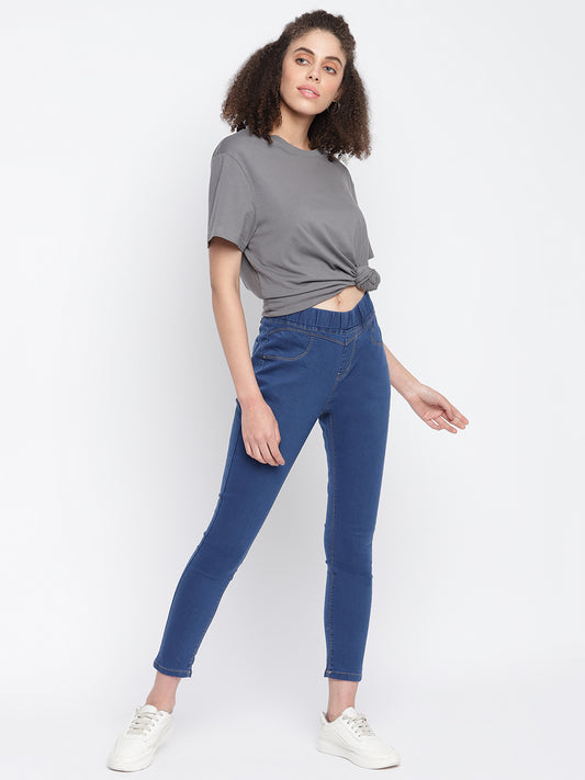 Women Skinny Fit Mid Blue Denim Jegging