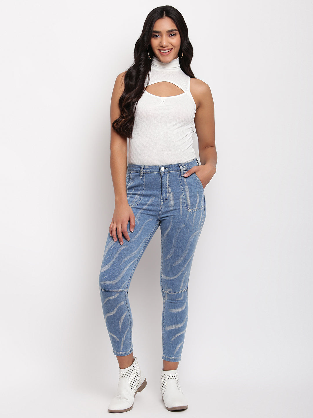 Women Mid Blue Skinny Fit Denim Jeans