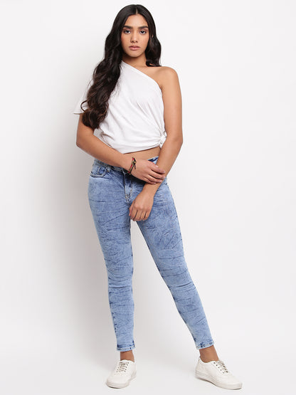 Women Light Blue Mid Waist Skinny Fit Denim Jeans
