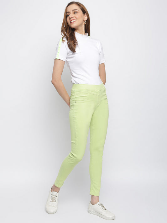 Women Neon Green Skinny Fit Jegging