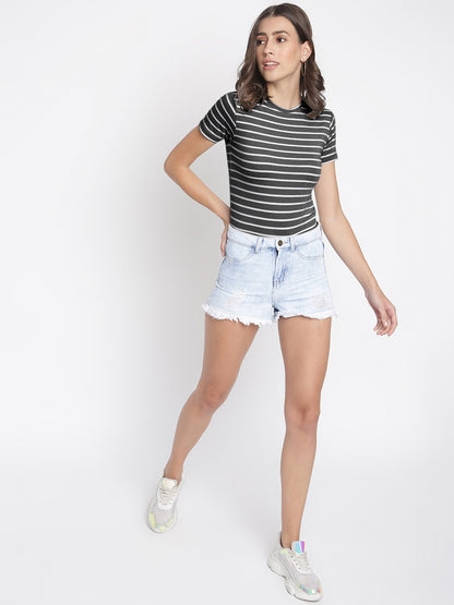 Women Ice Washed Denim Shorts
