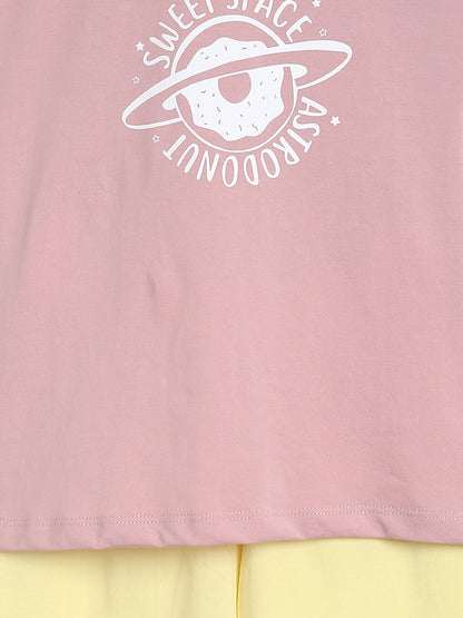 Girls Pink & Yellow Cotton Night Suit 