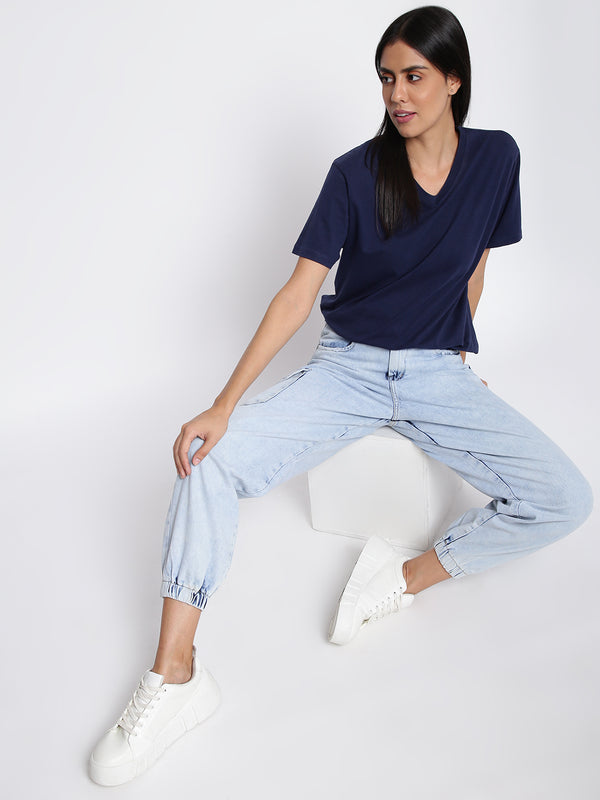 Women Light Blue Denim Joggers