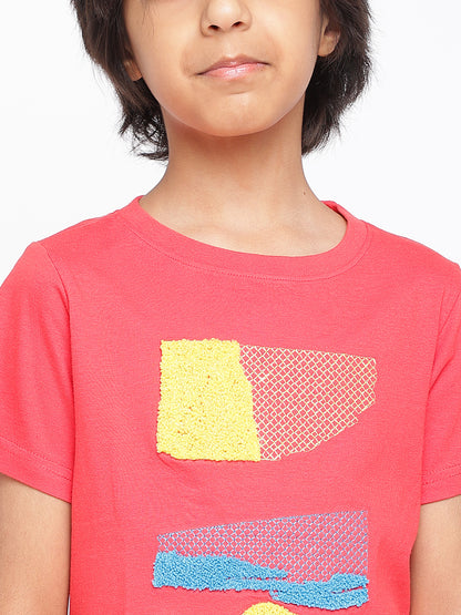 Boys Red Printed Cotton T-shirt