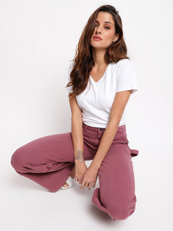 Women Light Plum Flared Jeans