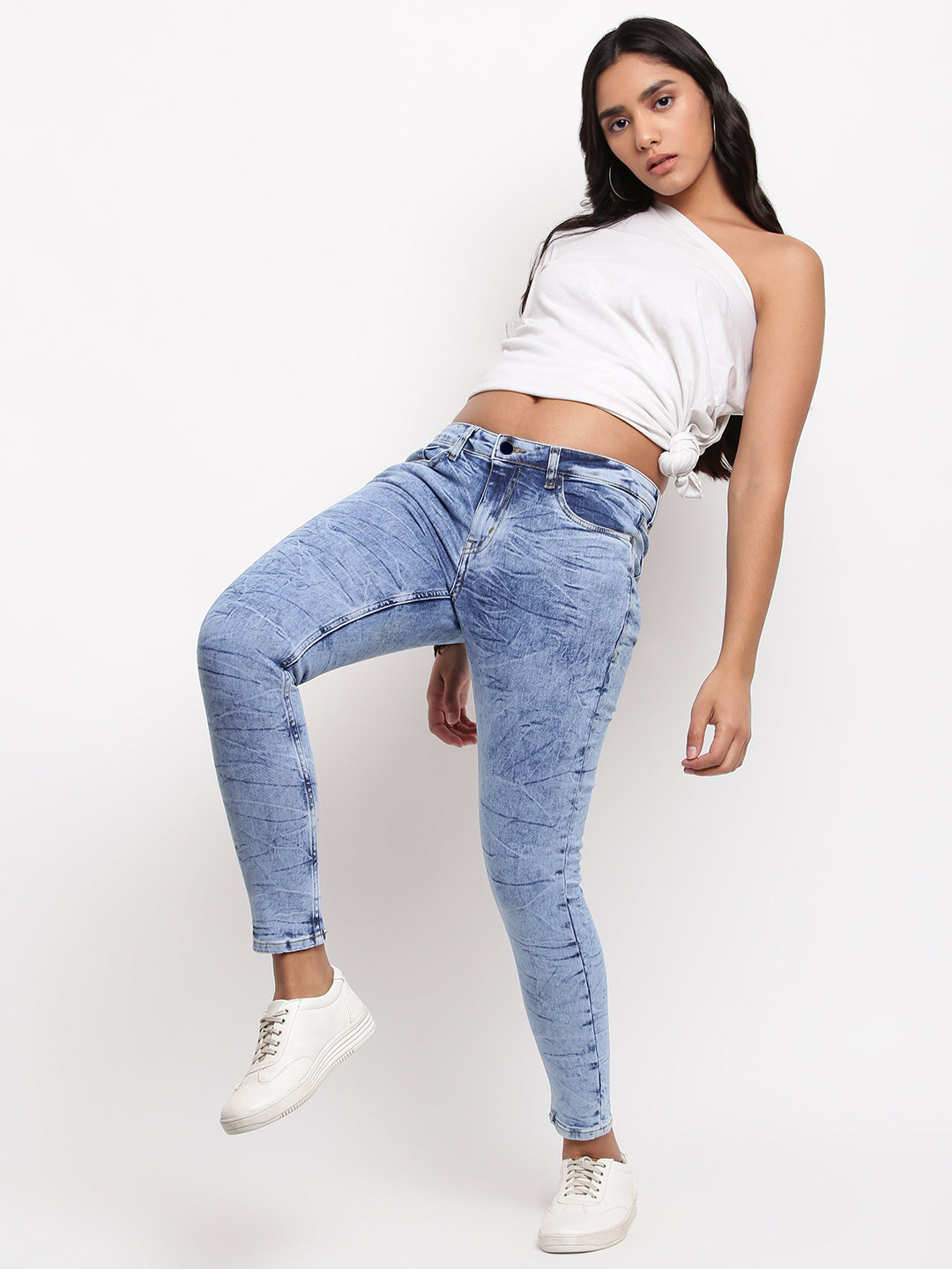 Women Light Blue Mid Waist Skinny Fit Denim Jeans