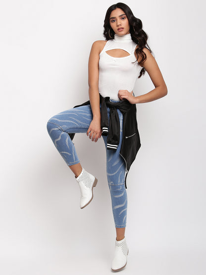 Women Mid Blue Skinny Fit Denim Jeans