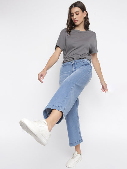 Women Light Blue Flared Denim Jeans