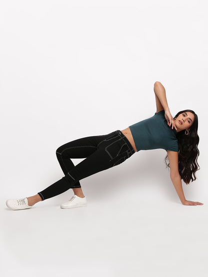Women Black Mid Waist Skinny Fit Denim Jeans