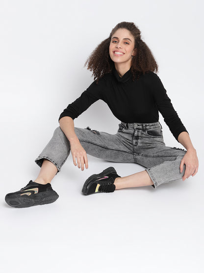 Women Slim Fit Grey Distressed Denim Jeans
