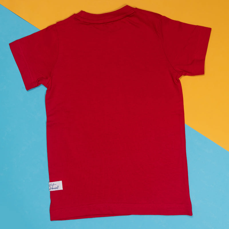 BOYS REGULAR FIT RED T-SHIRT WITH TYPOGRAPHY