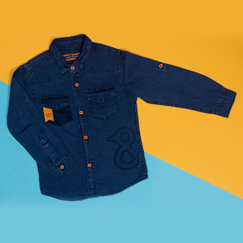 Boys Regular Fit Dark Blue Denim Casual Shirt