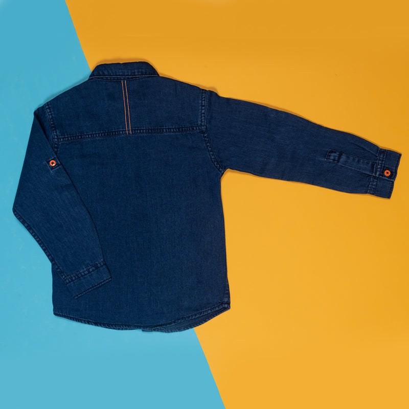 Boys Regular Fit Dark Blue Denim Casual Shirt