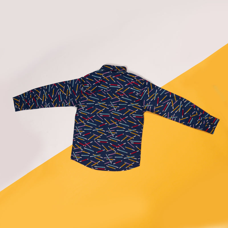 Boys Navy Blue Regular Fit Printed Casual Cotton Shirt