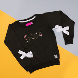 Girls Regular Dark Green Embroidered Casual Sweatshirt