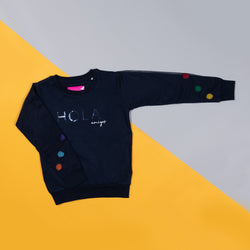 Girls Navy Blue Embroidered Full Sleeve Sweatshirt