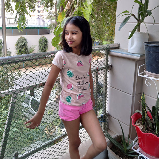 GIRLS REGULAR FIT PINK WATERMELON PRINT T-SHIRT